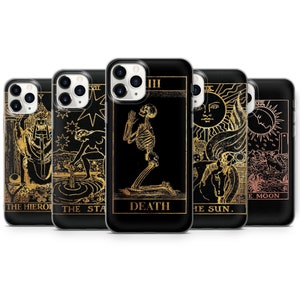 Zwarte en gouden Tarot kaart Telefoonhoesje cover voor iPhone 7, 8 +, XS, XR, 11PRO & Samsung S10, S20, A9, J6, HUAWEI P20 P30 Pro R50