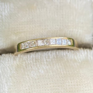Vintage Diamond Ring/Princess Cut Eternity ring/18CT gold/18KT gold/half hoop/diamond wedding band/engagement ring/antique diamond ring