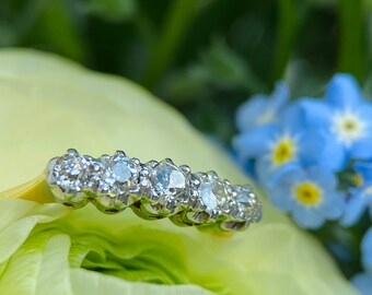 Antique Old European cut 5 stone diamond ring, Edwardian engagement ring, eternity ring, vintage half hoop 18CT/18KT gold and platinum ring