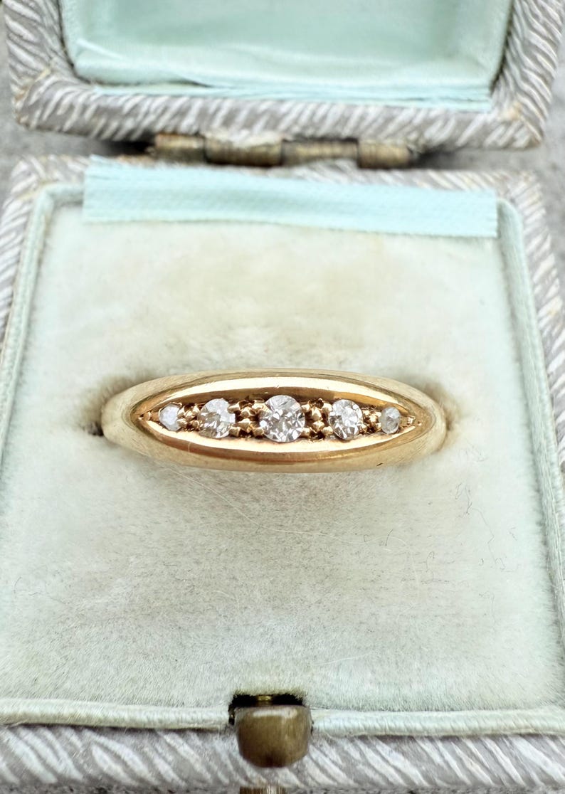 Antique 5 Stone Diamond Ring, Old Cut Diamond, Mine cut diamond, 18CT Gold Wedding Ring image 1