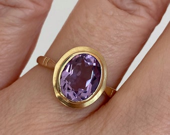 1960s Gold Amethyst Cocktail Ring: Vintage British Hallmark