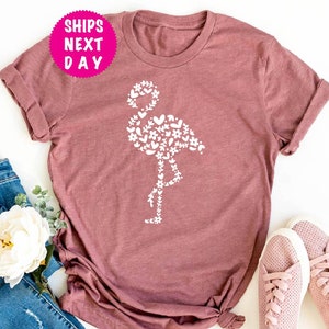 Floral Flamingo Shirt, Cute Flamingo T Shirt, Pink Flamingo Tee, Cute Animal T Shirt, Gift For Animal Lover, Gift For Her, Shirts For Women