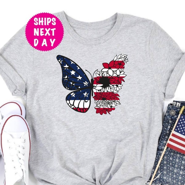 American Flag Butterfly Shirt, USA Flag Butterfly T-Shirt, 4th Of July Flag T-Shirts, Freedom T-Shirt, Independence Shirt, USA Gift Shirt