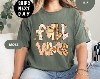 Camiseta Comfort Colors Fall Vibes: Camiseta de otoño preppy