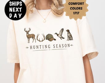 Comfort Colors Hunting Season Shirt, Camo Deer Hunter Tee, Rustic Outdoor T-Shirt