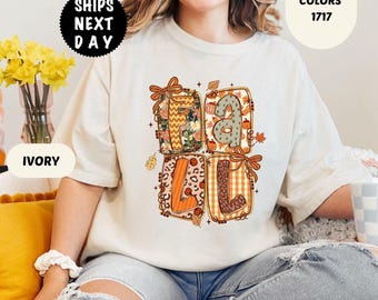 Comfort Colors Preppy herfst T-shirt met grafische print: T-shirt behaaglijk seizoenspompoen