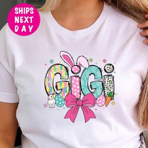 Coquette Easter Gigi Shirt, Easter Nana Sweater, Mama Easter Hoodie, Easter Day T-shirt, Gift For Nana, Grandma Easter Gift, Easter Egg Tee