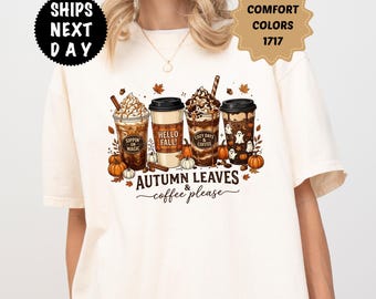 Comfort Colors Autumn Leaves Shirt, Halloween Pumpkin Tee, Fall Coffee Lover T-Shirt