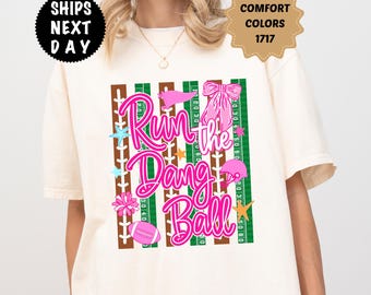 Striped Run The Dang Ball Tee, Comfort Colors Football Mom Shirt, Game Day T-Shirt