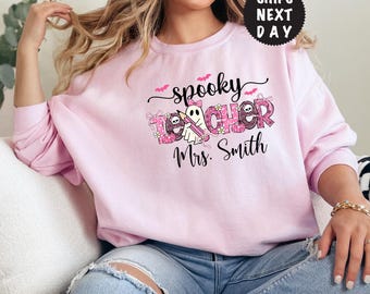 Custom Spooky Season Teacher Sweatshirt, Halloween Educator Hoodie, Back To School Ghost Shirt
