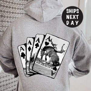 Moletom com capuz Ace Card Cowboy, moletom com capuz para cartas de baralho, moletom para meninas do oeste, moletom com capuz country, moletom com capuz para jogos de cartas de pôquer nas costas, moletom com capuz grande
