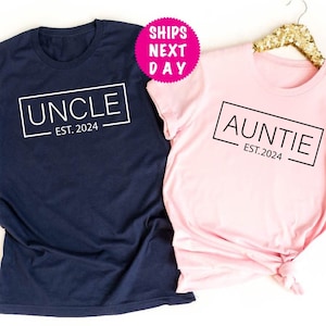 Auntie Est. 2024 Shirts, Uncle Est. 2024 Shirt, Promoted T-Shirt, Personalized T Shirt, Announcement Tee, Gift For Sister, Gift For Uncle