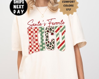 Custom Leopard Santa's Favorite NICU Shirt, Comfort Colors Christmas RN Tee, Polka Dot Nurse
