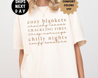 Comfort Colors Cozy Season Shirt, Fall Typography Tee, Autumn Nights Top