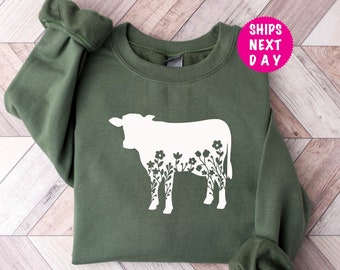 Floral Kuh Sweatshirt, Bauer Geschenk, Country Tee