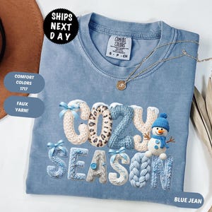 Comfort Colors Preppy Cozy Season Faux Yarn Shirt, Winter Tshirt, Holiday Tee, Not Embroidery