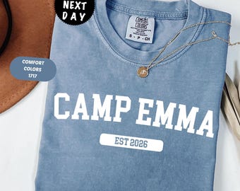 Personalized Camp Emma Comfort Colors T-Shirt, Custom College Shirt, Established Year Shirt