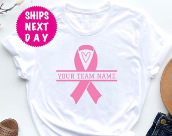 Custom Breast Cancer Team Shirt, Cancer Awareness Tee, Personalized Pink Ribbon Shirt, Cancer Survivor Tee, Breast Cancer Gift, Gift For Her