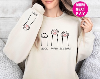 Custom Cat Paw Rock Paper Scissors Sweatshirt, Funny Cat Lover Crewneck