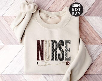 Spooky Nurse Sweatshirt, Halloween Nursing Hoodie, Skeleton RN Crewneck, Fall Nurse Apparel