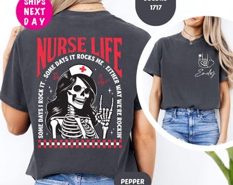 Komfort Farben Krankenschwester Skelett Shirt, lustiges Krankenschwester Grafik T-Shirt