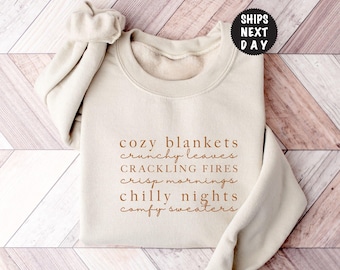 Cozy Season Sweatshirt, Fall Typography Hoodie, Crisp Mornings Pullover, Crunchy Leaves Crewneck