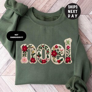フローラルノエルスウェットシャツ、レディースホリデーセーター、刺繍なし
