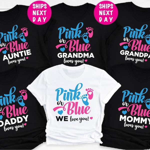 Custom Gender Reveal Family Matching Shirts, Pink Or Blue Mommy Loves You Shirts, Gender Reveal Party Shirts, Pink Or Blue We Love You Shirt