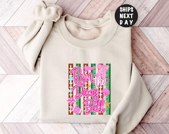 Preppy Run The Dang Ball Sweatshirt, Stripes Football Mom Hoodie, Pink Game Day Crewneck