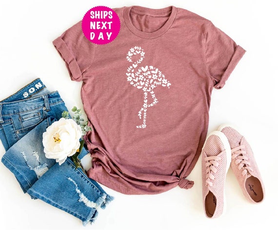 Floral Flamingo Shirt, Cute Flamingo T Shirt, Pink Flamingo Tee