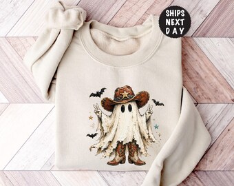 Halloween Cowboy Ghost Sweatshirt, Western Peace Sign Hoodie, Vintage Spooky Season Apparel