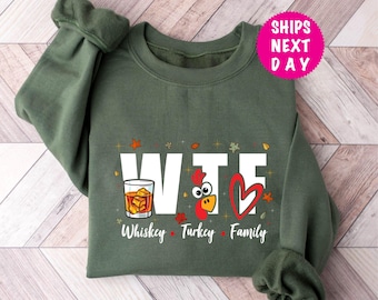 Grappig Thanksgiving-sweater, WTF Wine Turkey-familiehoodie