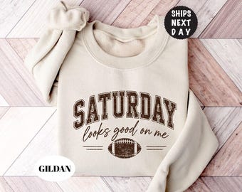 Saturday Looks Good On Me Sweatshirt, Football Season Hoodie, Distressed Sports Crewneck