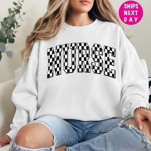 Checkered Nurse Sweatshirt, Retro Nurse Sweatshirt, Gift for Nurse, RN Hoodie, Registered Nurse Sweater, New Nurse Graduation Gift