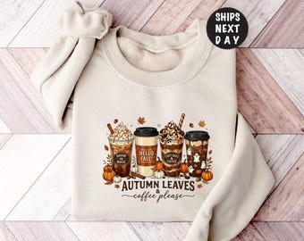 Autumn Leaves Sweatshirt, Halloween Pumpkin Hoodie, Fall Latte Pullover, Halloween Ghost Graphic