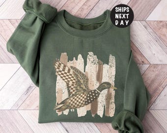 Camo Mallard Duck Sweatshirt, Hunting Season Hoodie, Retro Fall Apparel, Duck Hunter Crewneck