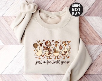Just A Football Goose Sweatshirt, Leopard Football Geese Hoodie, Funny Game Day Crewneck