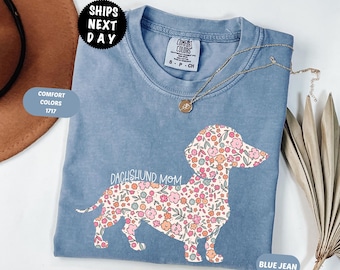 Camiseta Comfort Colors Floral Dachshund Mom, Camiseta para Dueños de Perros Salchicha