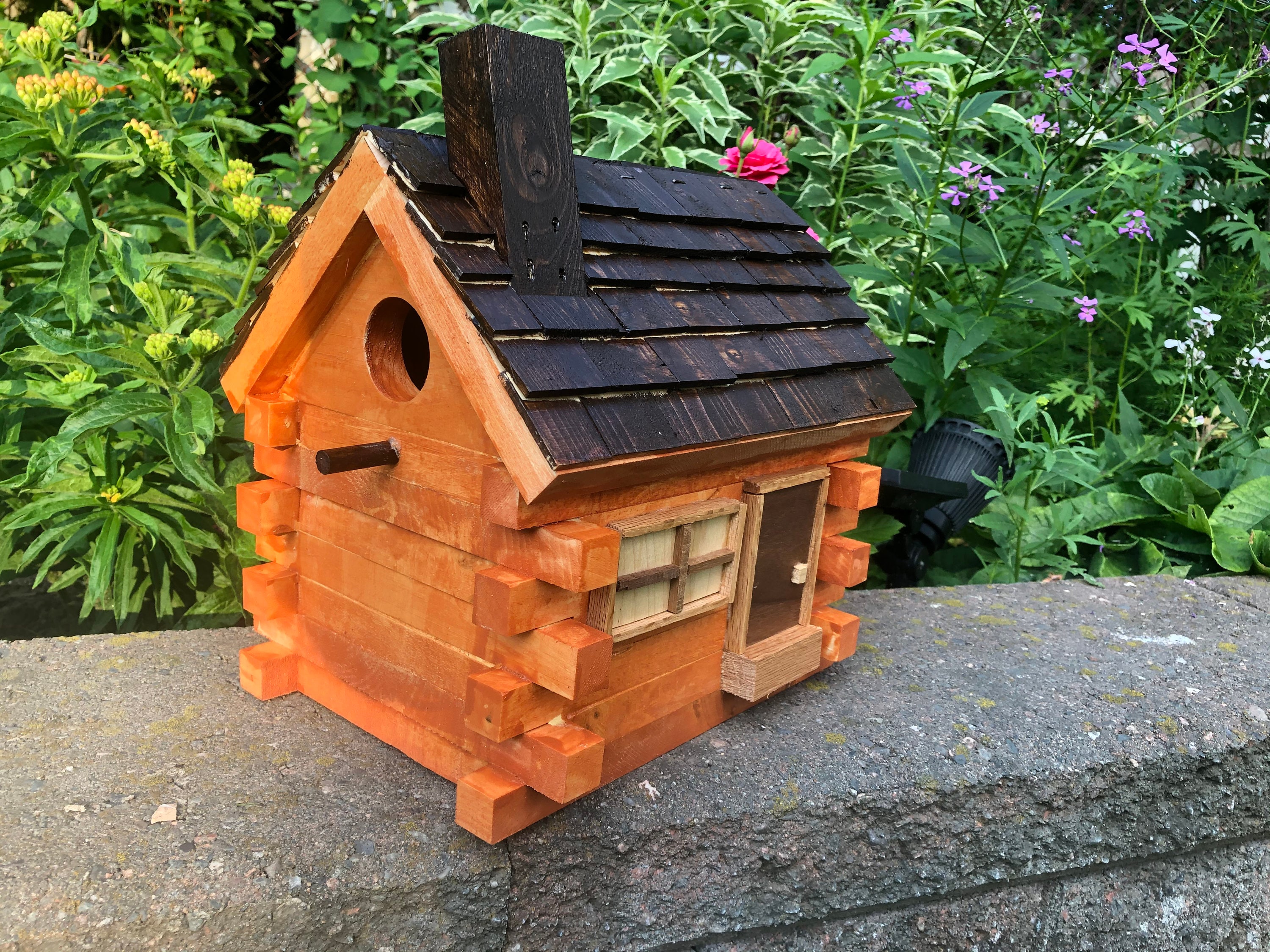 Rustic Log Cabin Bird House Handcrafted Solid Wood Bird Etsy