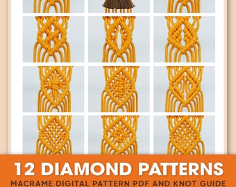 12 Macrame Diamond Patterns Guide PDF For Beginners/Macrame Tutorial/Macrame Guide/Macrame Pattern PDF