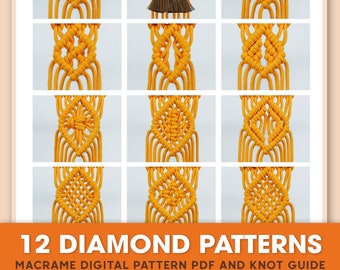 12 Guida ai modelli Macrame Diamond PDF per principianti/Tutorial Macrame/Guida Macrame/PDF modello Macrame