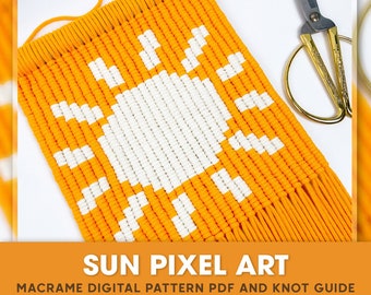 Macrame Pattern PDF Tutorial Digital Download Pixel Sun: Beginner DIY Wall Decor
