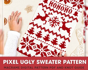 マクラメ模様のPDFチュートリアル デジタルダウンロード クリスマスのダサいセーター ピクセルアート