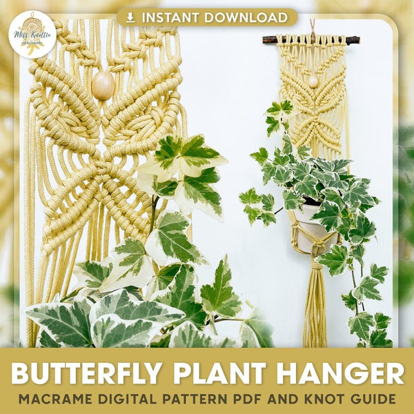 Macrame Butterfly Plant Hanger Pattern  / Plant Hanger/ Butterfly Pattern / Macrame tutorial / Wall decor / How to/ Tutorial / Pdf