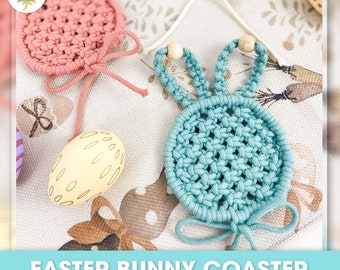 Patrón de macramé para posavasos de conejo de Pascua: Manualidad para principiantes (Descarga digital en PDF)