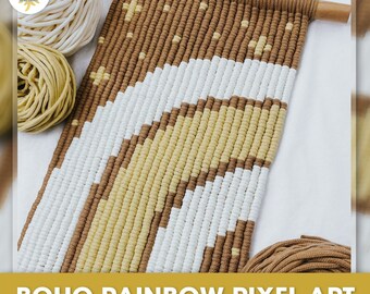 Wzór makramy: Pixel Rainbow: dekoracja ścienna w stylu boho (plik PDF do pobrania w wersji cyfrowej)