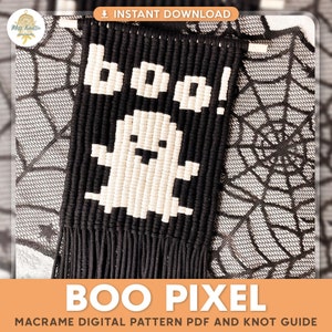 Macrame Pixel HALLOWEEN BOO pattern / Halloween Decor / Macrame Guide / Macrame tutorial /How to tutorial / Pdf/ Diy pattern/ Handmade