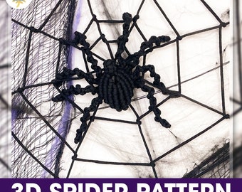 Samouczek PDF dotyczący wzoru makramy do pobrania w wersji cyfrowej Pająk 3D: dekoracja na Halloween DIY