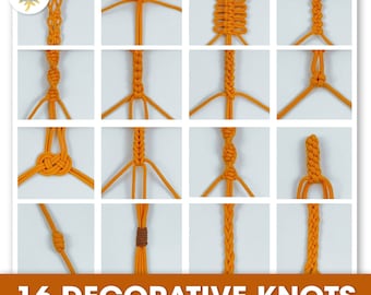 Macrame Decorative Knot Guide PDF with 16 Knots Explained, Knot Tutorial for Beginners , Step by Step Instructions with Photos