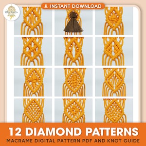 12 Macrame Diamond Patterns Guide PDF For Beginners/Macrame Tutorial/Macrame Guide/Macrame Pattern PDF